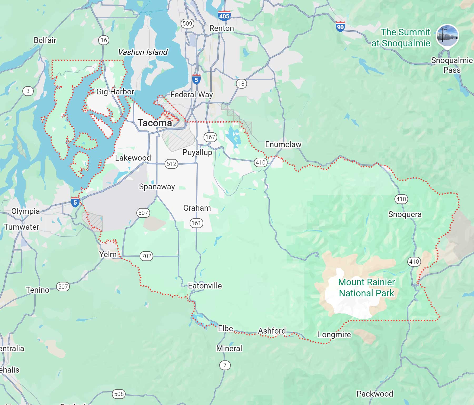A branded map graphic highlighting Pierce County, WA and key cities served by GTG Plumbing, including Tacoma, Lakewood, Puyallup, Gig Harbor, and surrounding areas.
